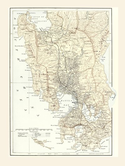 Karta över Manila, Filippinerna och krigets säte under det spansk-amerikanska kriget 1898. av Unbekannt