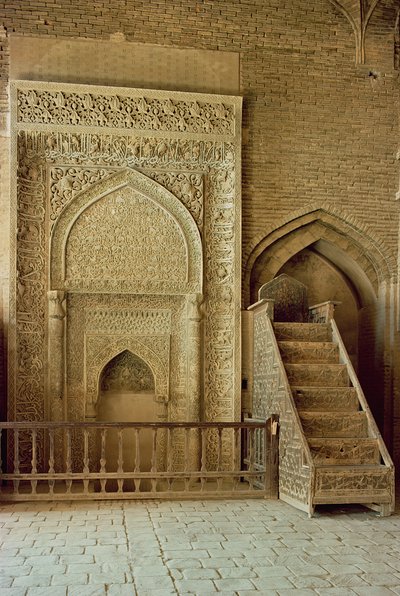 Mihrab (bönisch) och minbar (predikstol) i Sultan Uljaytu-rummet, troligen 1200- och 1300-talet (foto) av Unbekannt