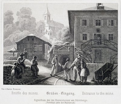 Saltgruva: ingången till gruvan, i Durrnberg, Österrike, omkring 1850 av Unbekannt