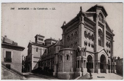 Monaco: yttre vy av Cathedrale Notre Dame Immaculee (Notre-Dame-Immaculee) - Vykort sent 1800- och 1900-tal av William M. Timlin