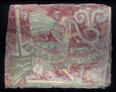 Väggmålningsfragment av en quetzal med sjungande virgula, tidig klassisk period, 200–600 e.Kr. av Unbekannt