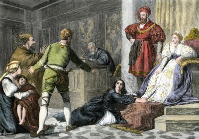 Myter och legender: dottern till en jude som anklagades för häxeri under medeltiden. Färggravyr från 1800-talet. av Unbekannter Künstler