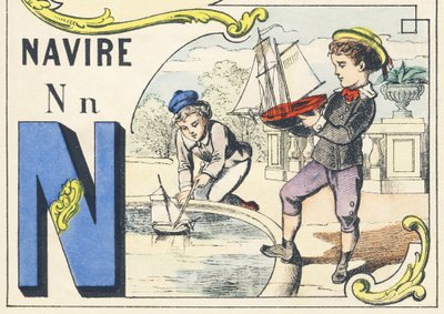 N: skepp - Spelalfabetet, ca 1890 (illustration) av Unbekannt