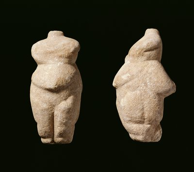 Neolithic Steopagus Lady, framifrån och från sidan, Avaritsa (Meliteia) i Thessalien, Grekland, 6000-5200 f.Kr. (marmor) av Unbekannt