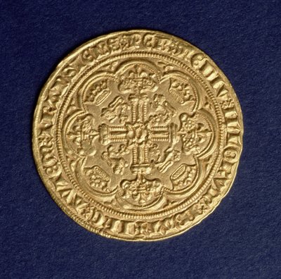 Adel av Edvard III (1312-77) på baksidan som visar ett korsmönster, Calais mint, introducerad 1344 (guld) (för framsidan se: 110161) av Unbekannt