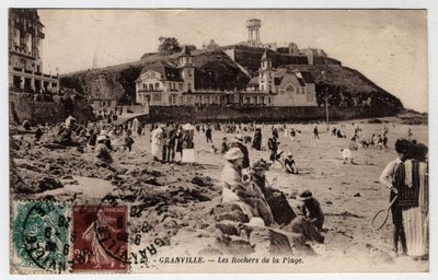 Normandie, Manche (50), Granville: strandens klippor - Vykort daterat 1926 av William M. Timlin
