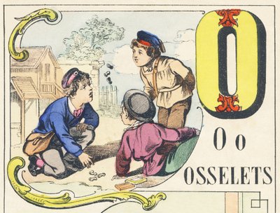 O : osselets - Spelalfabetet, ca 1890 (illustration) av Unbekannt