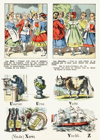 Sida 8 - le bal kostym, la ronde - Child Entertainment Alphabet c.1890 (litografi) av Unbekannt