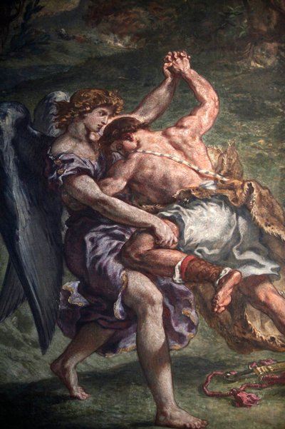 Målning av Eugene Delacroix i Saint Sulpice basilica, Paris: Jacob slåss med ängeln, Paris, Frankrike av Unbekannt