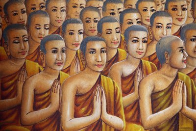 Målning som föreställer munkar (lyssnar på Buddha) Udong Cambodge av Unbekannt