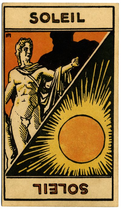 Paranormalt. Astrologi. Solen (stjärnan). Astrologiskt kort från: Le Tarot Astrologique (Astrologisk Tarot), av Georges Muchery, Frankrike av Unbekannter Künstler