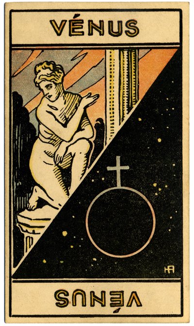Paranormalt. Astrologi. Venus (planet). Astrologikort från: Le Tarot Astrologique (Astrologisk Tarot), av Georges Muchery, Frankrike av Unbekannter Künstler