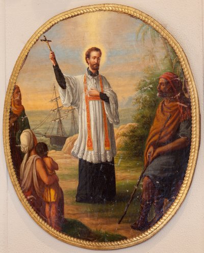 Församlingskyrka (Parochial Church Sint-Dionysius van Lede). Interiör. Målning som oval medaljong. Ett helgon som missionär. av Unbekannter Künstler
