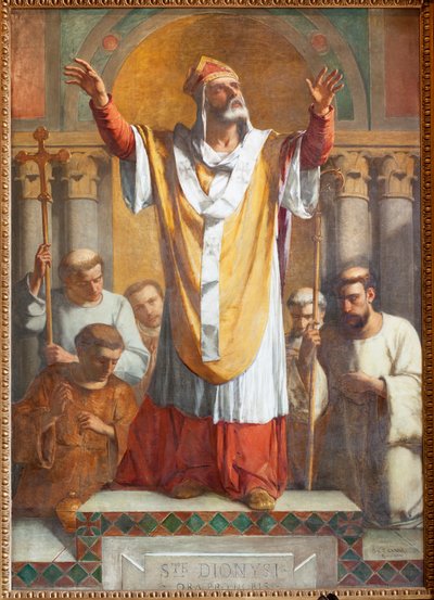 Församlingskyrka (Parochiale kerk Sint-Dionysius van Lede). Interiör. Södra gången. Altaret. Målning. Saint Denis. Signerad och daterad 1854 ThEodore-Joseph Canneel. av Unbekannter Künstler
