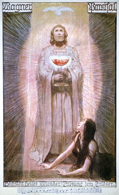 Parsifal med Graal, Kundry döende, tidigt 1900-tal (vykort) av Unbekannter Künstler