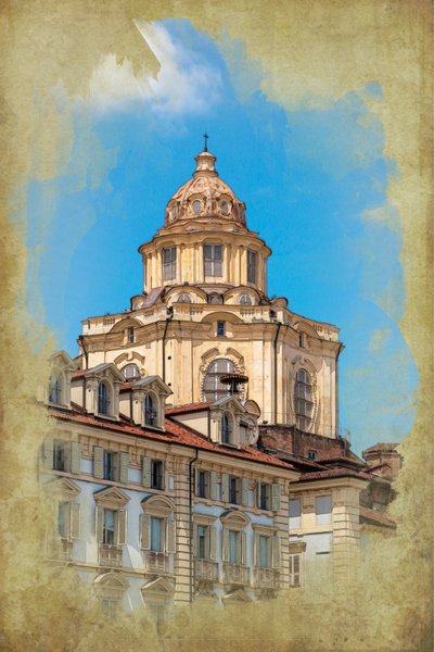 Piazza Castello: kyrkan San Lorenzo, Turin, Piemonte, Italien (manipulerat foto) av Unbekannt