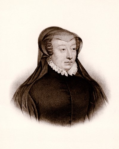 Porträtt av Katarina av Medicis (Caterina de Medici) (1519-1589). Drottning av Frankrike, gravyr från 1800-talet av Unbekannter Künstler