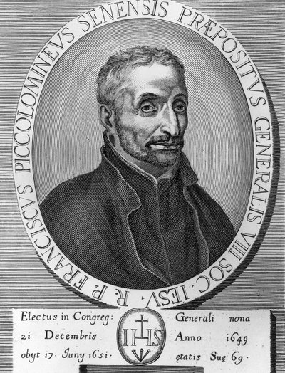 Porträtt av Francesco Piccolomini (1582-1651), italiensk jesuit, var överordnade i Society of Jesus från 1649 till 1651, gravyr av William M. Timlin