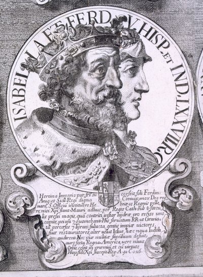 Porträtt av Isabella I och Ferdinand V av Kastilien (litho) av Unbekannt