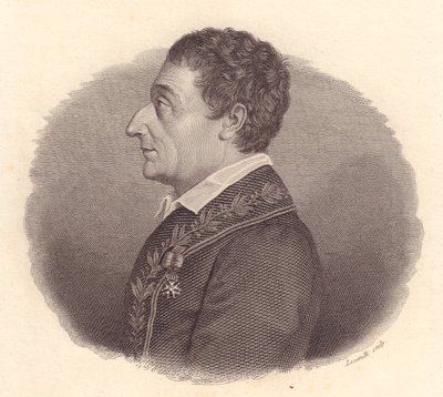 Porträtt av den italienske matematikern och astronomen Joseph-Louis Lagrange, eller Giuseppe Lodovico Lagrangia (1736-1813), kopparstick av Locatelli från medalj av William M. Timlin
