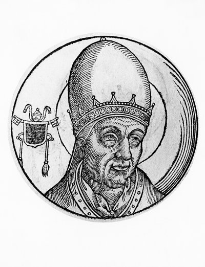 Porträtt av Johannes III (död 574), 61:e påven av katolska kyrkan från 561, gravyr av William M. Timlin
