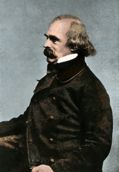 Porträtt av Nathaniel Hawthorne (1804-1864), amerikansk författare, ca 1862 eller 1863 - Colorisee-fotografi 1800-tal - (Nathaniel Hawthorne, ca 1862 eller 1863 - Handkolorerad rasterkopia av ett foto taget i Boston) av Unbekannter Künstler