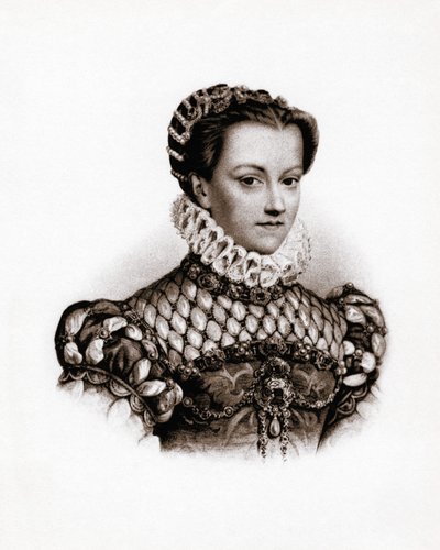 Porträtt av drottningen av Frankrike Elisabeth av Österrike (1555-1592) Gravyr från 1800-talet av Unbekannter Künstler