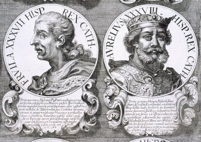 Porträtt av Fruela I och Aurelius av Asturien (litho) av Unbekannt