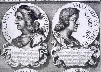 Porträtt av Gesalec och Amalaric (litho) av Unbekannt