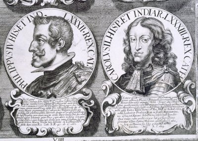 Porträtt av Filip IV och Karl II (litho) av Unbekannt