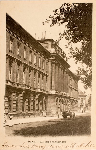Vykort/Hotel des Monnins/Paris/Seine/Ile de France/Frankrike av William M. Timlin