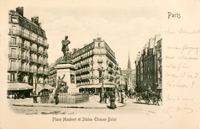 Vykort/Place Maubert/Staty Etienne Dolet/Paris/Seine/Ile de France/Frankrike av William M. Timlin