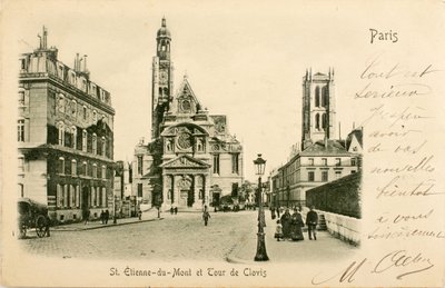 Vykort / Saint Etienne du Mont / Tour de Clovis / Paris / Seine / Ile de France / Frankrike av William M. Timlin
