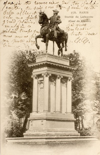 Vykort/Staty av Lafayette/Louvrens domstol/Paris/Seine/Ile de France/Frankrike av William M. Timlin