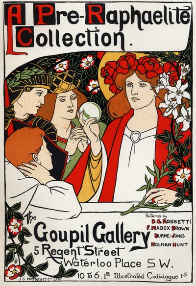 Prerafaelitutställning på Goupil Gallery, London, ca 1897 (affisch) av Unbekannter Künstler