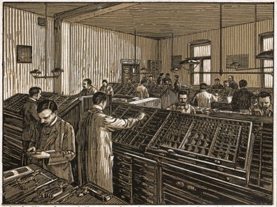 Tryckeri i Budapest. (gravyr, ca 1910) av Unbekannter Künstler