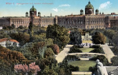 Offentliga trädgårdar med båda Hof-museerna, Wien, slutet av 1800-talet/2000-talet (vykort) av Unbekannter Künstler