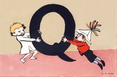 Q för gräl - Barnalfabetet. C.M.-redaktör, Paris. Handmålade vykort, frankerade 1904. Mått: 14 x 9 cm av Unbekannt
