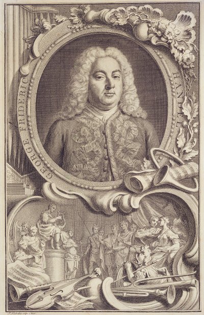 RM 7.f.5 George Frederick Handel (1685-1759), frontispice till "Israel in Egypt", graverad av Jacobus Houbraken (1698-1780) av Unbekannter Künstler
