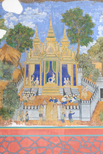 Reamker-fresker som pryder väggarna i det kungliga palatskomplexet i Phnom Penh, Kambodja (foto) av Unbekannter Künstler
