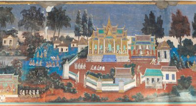 Reamker-fresker som pryder väggarna i det kungliga palatskomplexet i Phnom Penh, Kambodja (foto) av Unbekannter Künstler