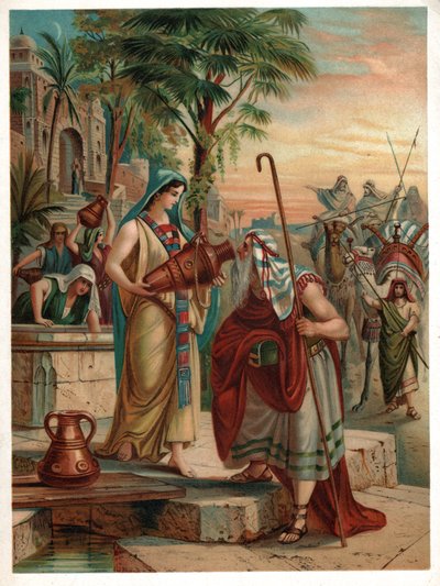 Rebecca vid brunnen. (litho, cirka 1900) av Unbekannter Künstler