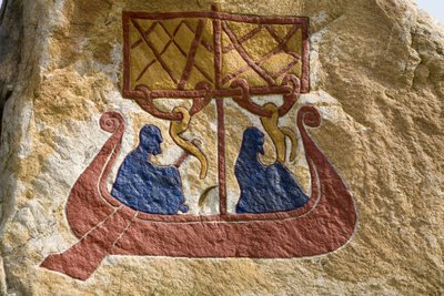 Registrering och representation av en drakkar (Vikingaskepp) Viking Rune. Vikingamuseet, Bork på Ringkoebing Fjord, Danmark av Unbekannter Künstler