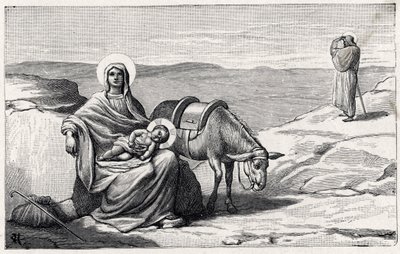 Vila under flygningen till Egypten. Jesusbarnets alfabet. Upplaga 1932. Träsniderier signerade H G. Privat samling av Unbekannt