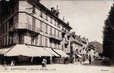 Rhone Alpes, Savoie (73), Albertville: utsikt över Quai des Allobroges - Vykort slutet av 1800- och 1900-talet av William M. Timlin