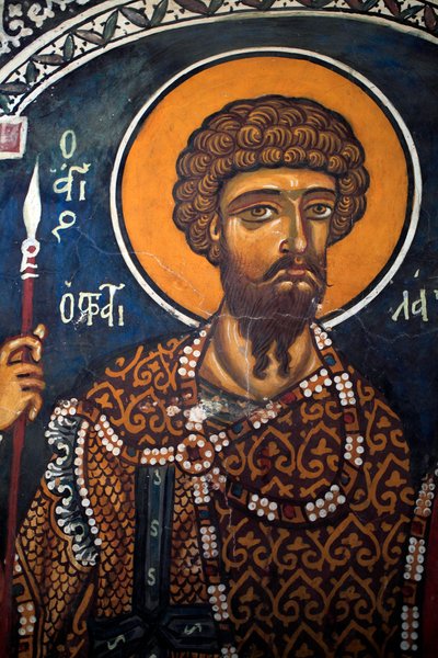 Saint Theodore Stratelates: Bysantinsk fresk från 1300-talet (1332) Phorbiotissa Virgin Church, Asinou Cypern Målade kyrkor UNESCO-plats Troodos, Cypern av Unbekannt
