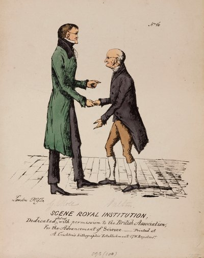 Scene Royal Institution: Gerrit Moll och John Dalton, c 1831-1840 av Unbekannt