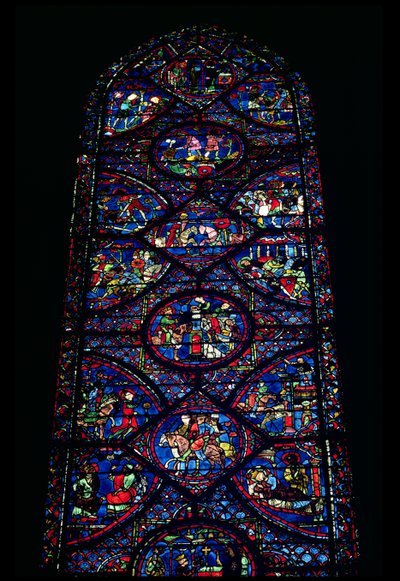 Scener ur Karl den Stores liv (747-814) från ambulatoriet, ca 1215-35 (målat glas) (se även 98071) av Unbekannt