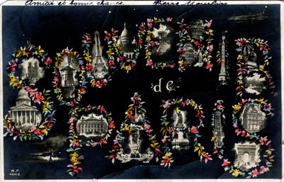 Souvenir från Paris med olika stadsmonument - Vykort daterat 1905 av Unbekannt
