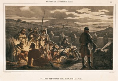 Spanien. Kriget i Afrika (1859-1860). Trech-tjänsten på natten (gravyr) av Unbekannter Künstler